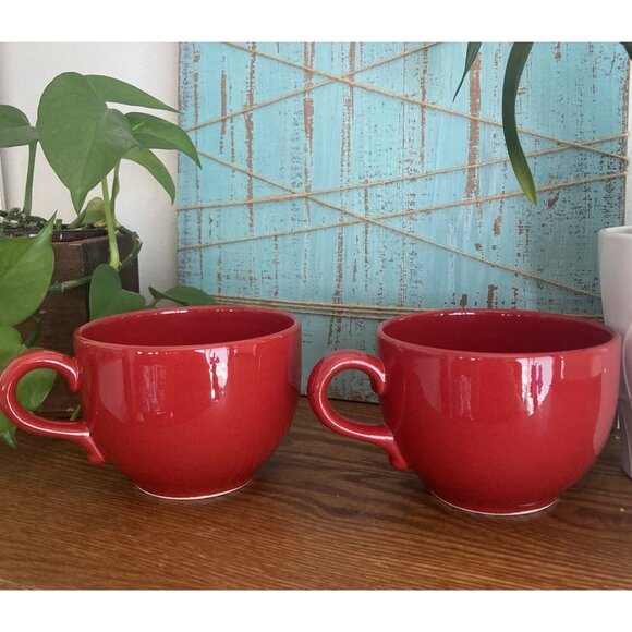 Crate & Barrel Waechtersbach Fun Factory Red Coupe Jumbo Christmas Mugs 2 Pc - Picture 1 of 9